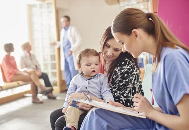 baby clinic visit for toddler and mother